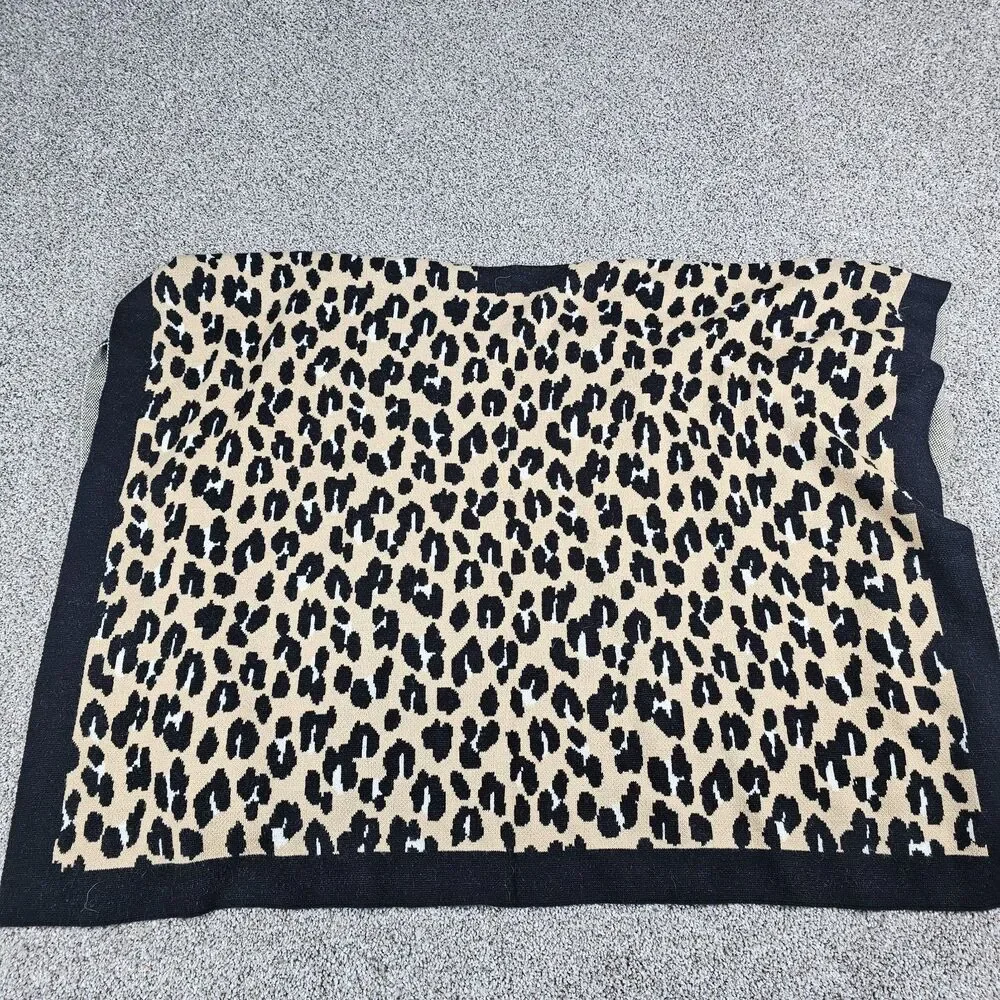 Kate Spade New York Leopord Belted Pincho Shrug Cardigan Wrap Wool Blend
